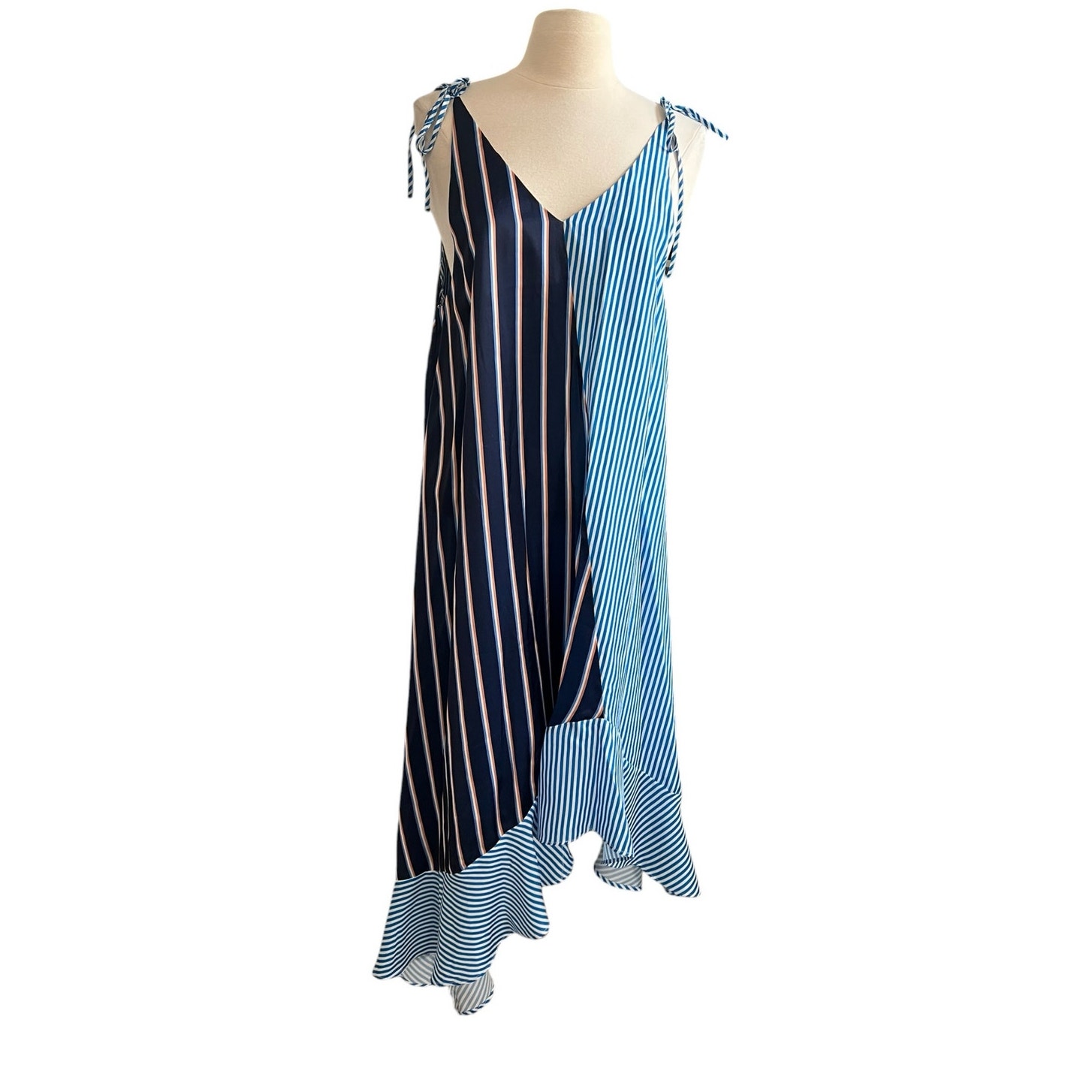 Stellah Shades Of Blue Striped Hankerchief Summer Dress Size Small Nwt